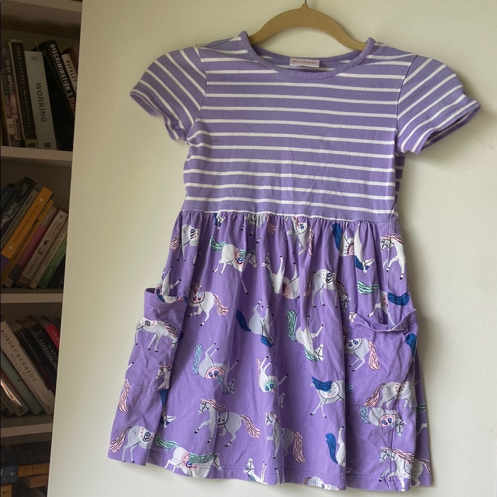 Hanna Andersson Purple Stripe & Unicorn Twirl Dress